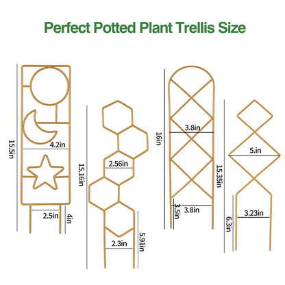 Indoor Plant Trellis for Climbing Plants, 16inch Small Garden Metal Trellis for Potted Plants Outdoor - 4 Pack - OVAD