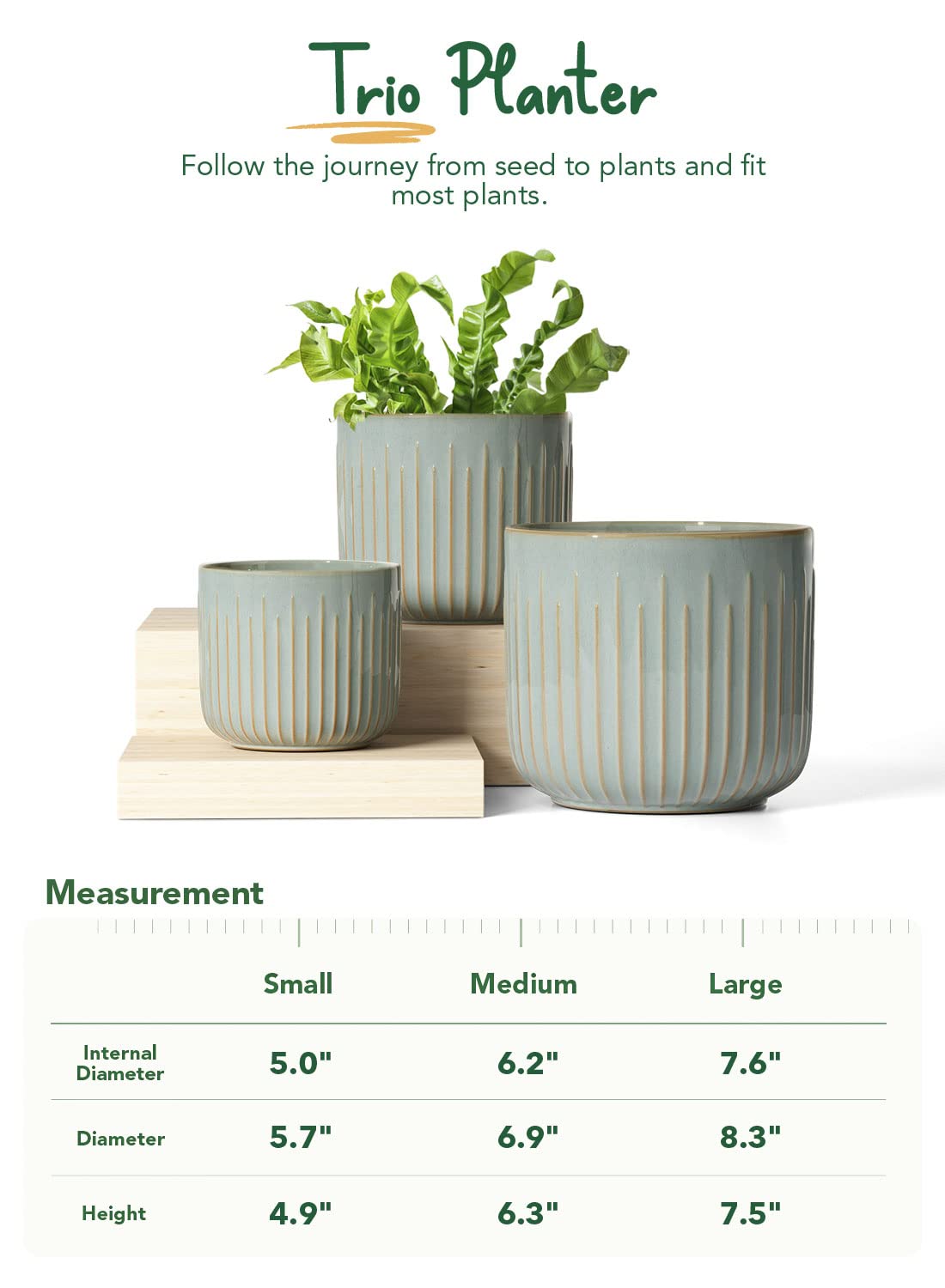 LE TAUCI Ceramic Planters for Indoor Plants Set of 3 with Drainage Holes in Dark Olive, Stylish Cylinder Flower Pots for Home Décor