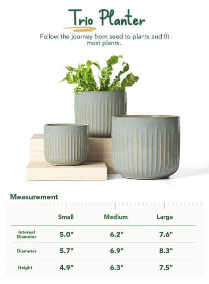 LE TAUCI Ceramic Planters for Indoor Plants Set of 3 with Drainage Holes in Dark Olive, Stylish Cylinder Flower Pots for Home Décor