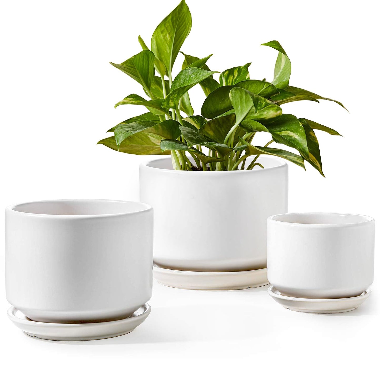 LE TAUCI Ceramic Plant Pots, 4.3+5.3+6.8 Inch, Set of 3, Planters with Drainage Hole and Saucer for Stylish Indoor and Outdoor Decor