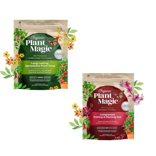 Organic Plant Magic Compressed Organic Potting Soil for Garden, Plants & Vegetables Plus Truly Organic Slow Release Granular Fertilizer