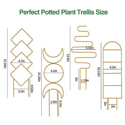 Indoor Plant Trellis for Climbing Plants, 16inch Small Garden Metal Trellis for Potted Plants Outdoor - 4 Pack - OVAD