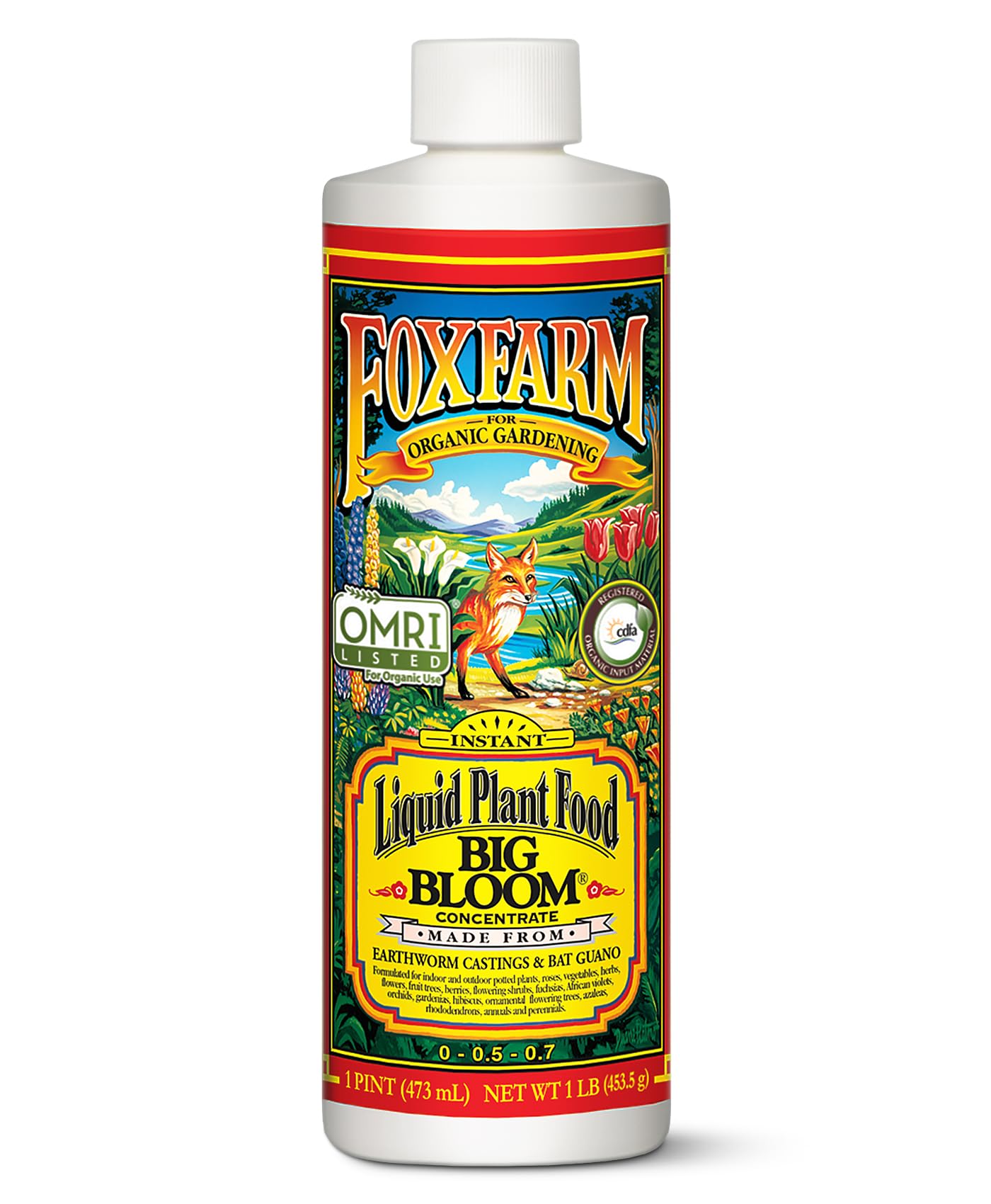 FoxFarm - Big Bloom Liquid Fertilizer Concentrate for Vibrant Flowers, Fruits, and Vegetables, All Purpose Indoor & Outdoor Plant Food, NPK 0.01-0.03-0.7 (Pint)