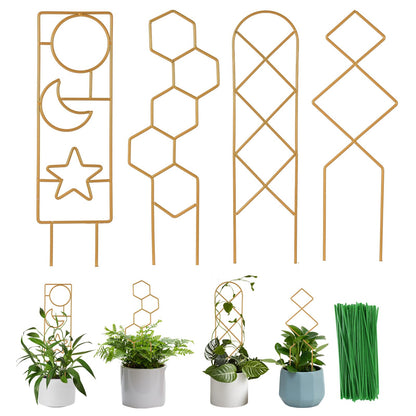 Indoor Plant Trellis for Climbing Plants, 16inch Small Garden Metal Trellis for Potted Plants Outdoor - 4 Pack - OVAD