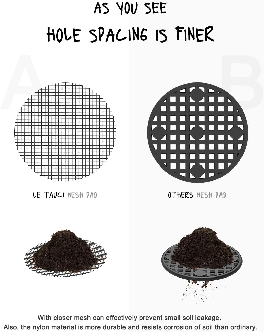 LE TAUCI Ceramic Plant Pots with Drainage Holes Set of 3 with 2 Inch Round Drainage Hole Mesh Pad 50 Pack for Healthy Plants