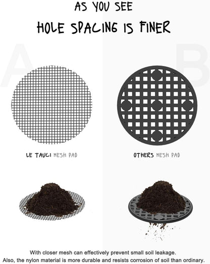 LE TAUCI Ceramic Plant Pots with Drainage Holes Set of 3 with 2 Inch Round Drainage Hole Mesh Pad 50 Pack for Healthy Plants