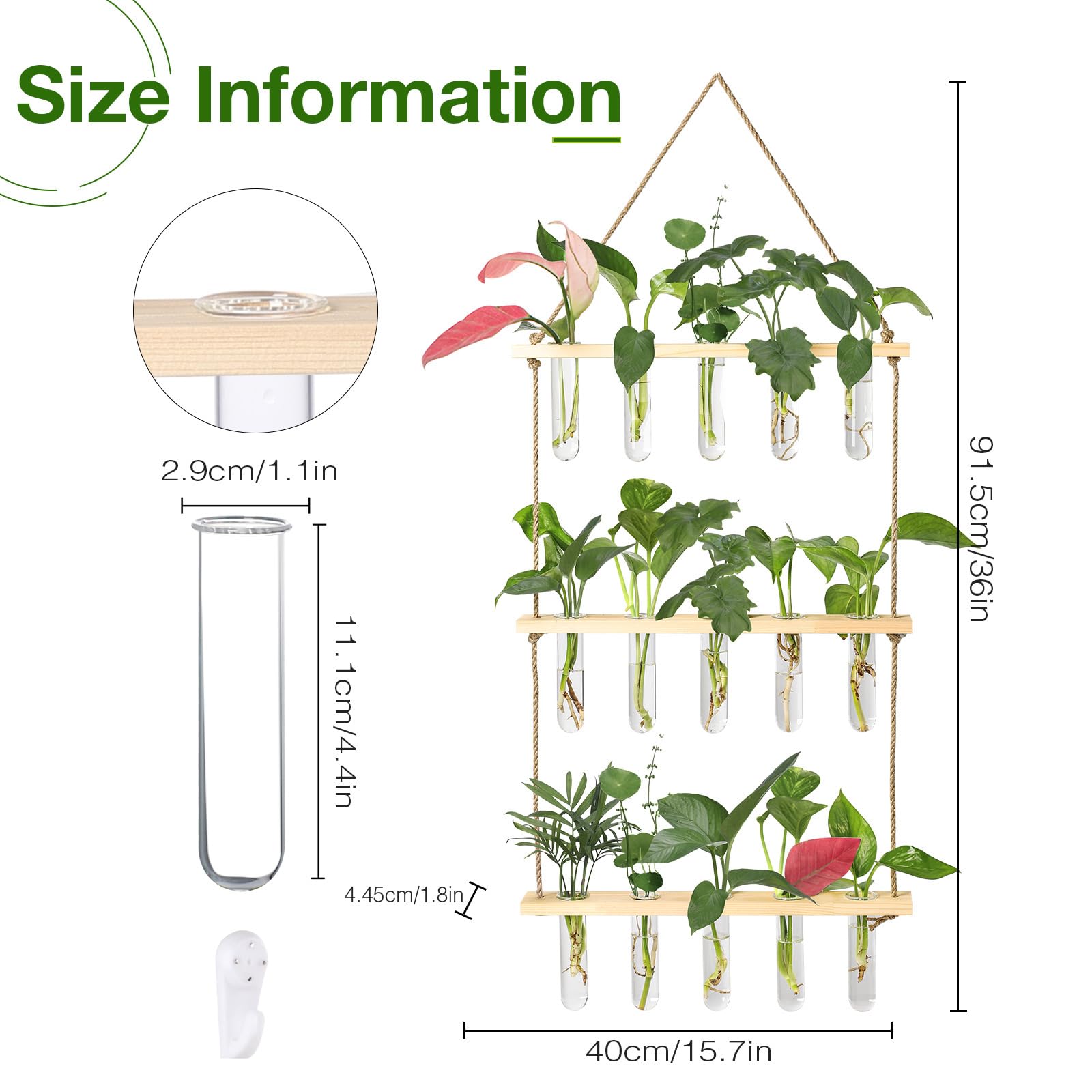 Wall Hanging Propagation Station with Wooden Stand - 5 Glass Test Tubes for Stylish Plant Display and Home Décor - OVAD