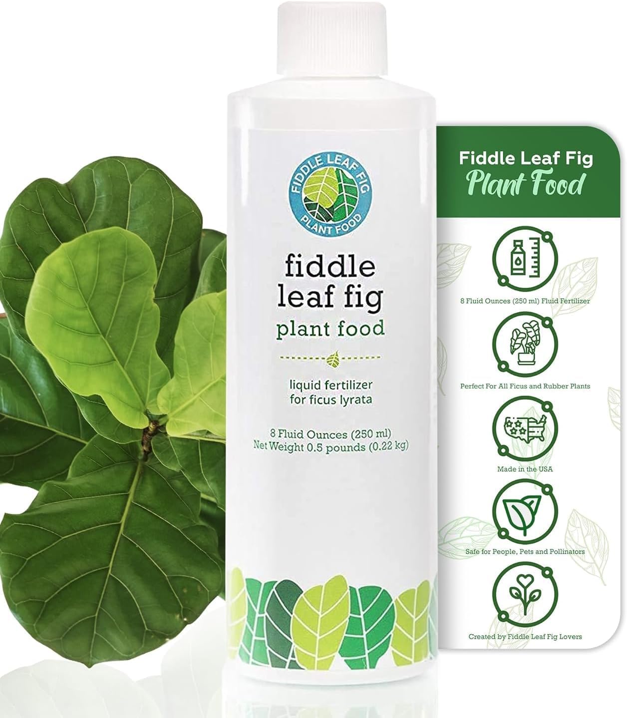 Fiddle Leaf Fig Tree Plant Food for Ficus Lyrata and Ficus Audrey Enriched with Calcium Urea-Free NPK Ratio 3-1-2 for Strong Roots Stems Leaves 8 Ounces