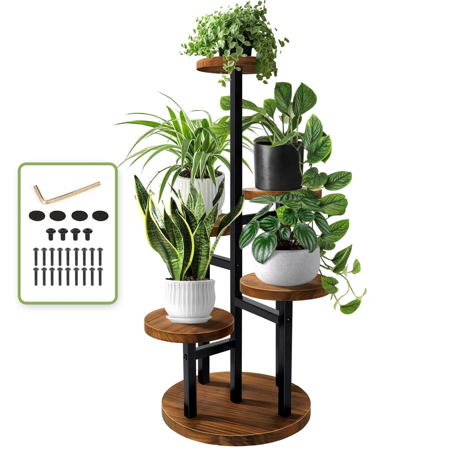 3-Tier Metal & Wood Plant Stand