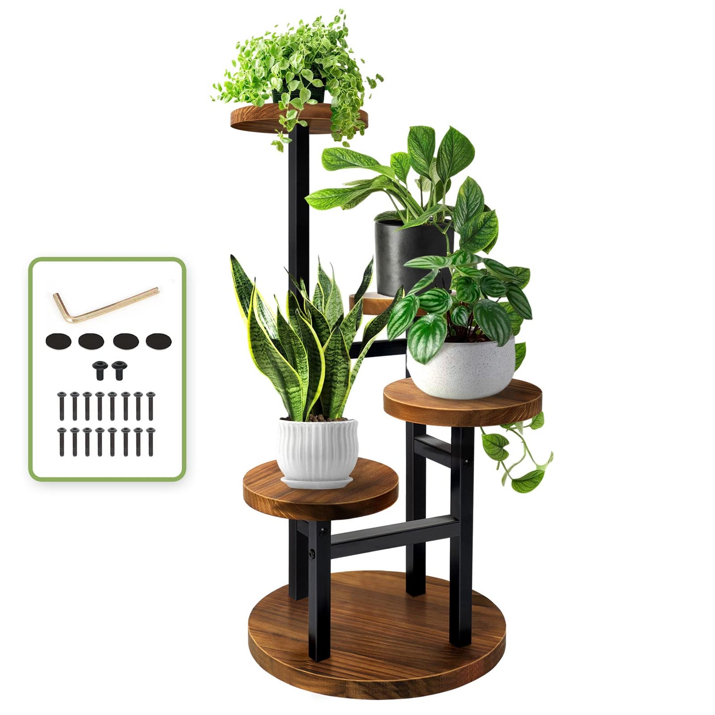 3-Tier Metal & Wood Plant Stand