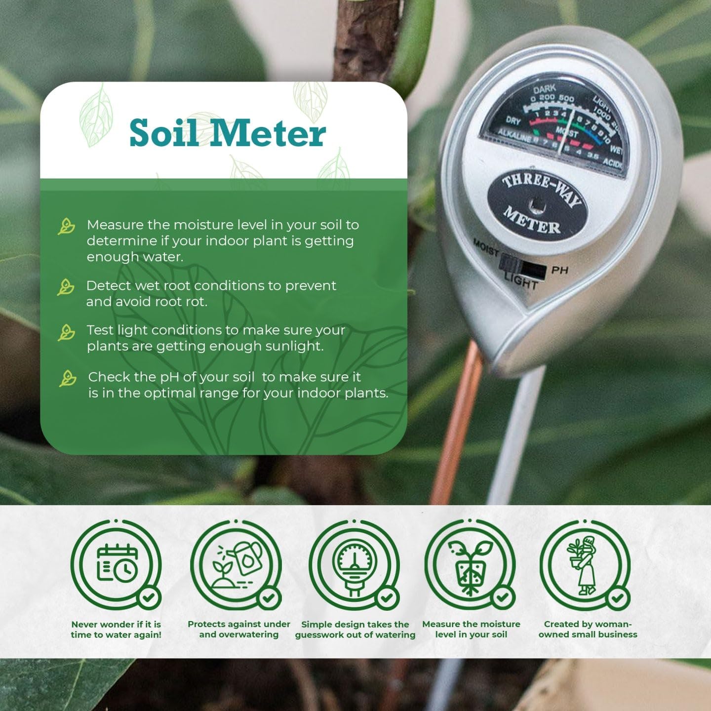 3-in-1 Soil Meter Optimize Plant Health with Moisture, Light & pH Testing for Thriving Gardens and Lush Indoor Plants