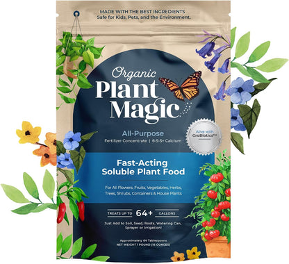 Organic Plant Magic - Fast Acting Soluble Plant Food All-Purpose Fertilizer Concentrate and Compressed Organic Potting Soil for Vibrant Garden Growth