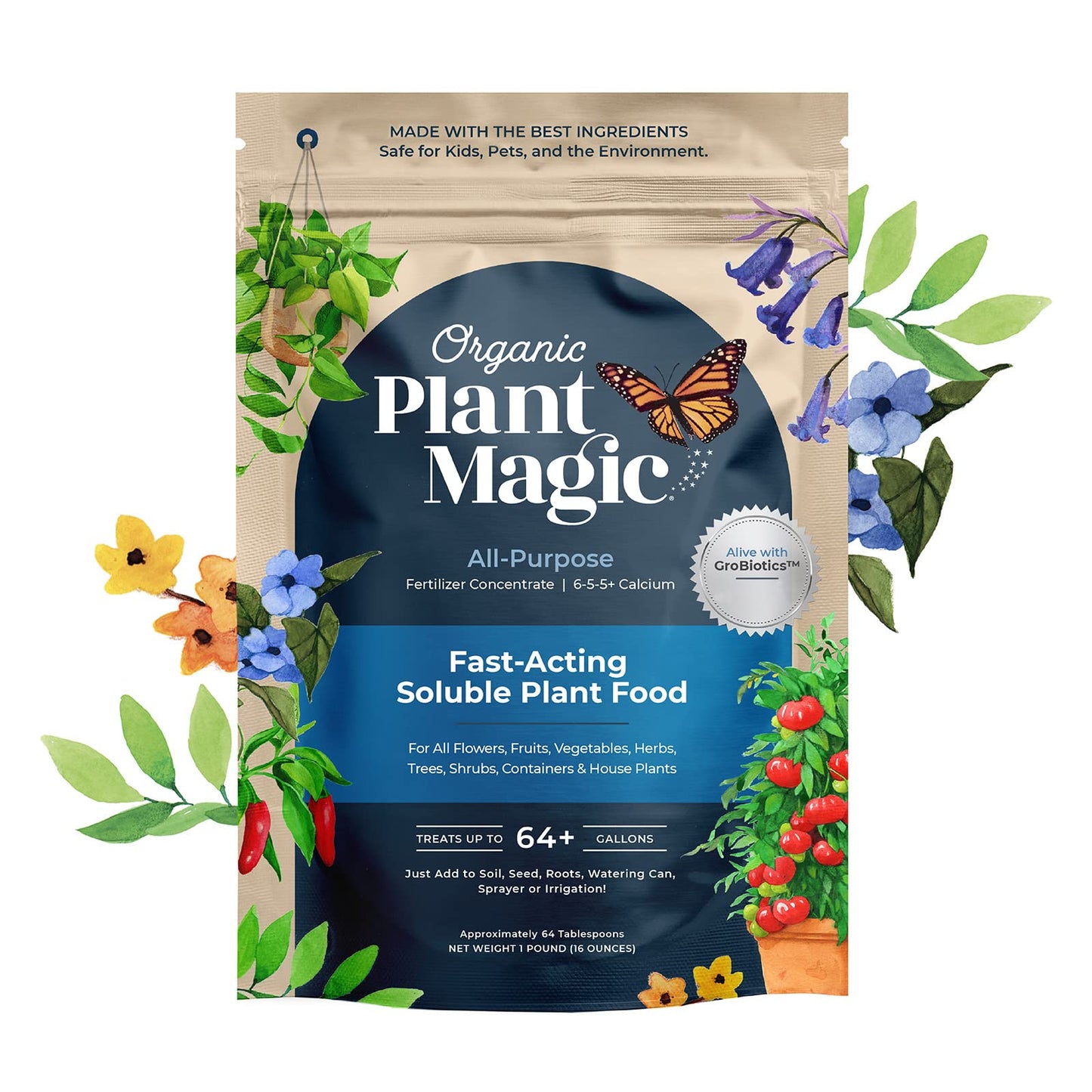 Organic Plant Magic - Truly Organic Fast-Acting Water Soluble Plant Food for All Plants and Gardens in One Convenient 1/2 lb Bag