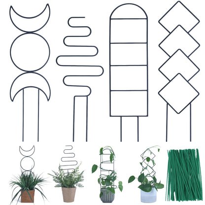 Indoor Plant Trellis for Climbing Plants, 16inch Small Garden Metal Trellis for Potted Plants Outdoor - 4 Pack - OVAD