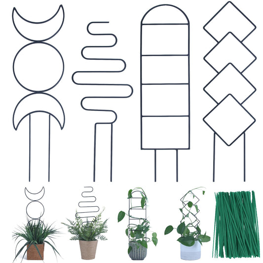 Indoor Plant Trellis for Climbing Plants, 16inch Small Garden Metal Trellis for Potted Plants Outdoor - 4 Pack - OVAD