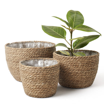 La Jolíe Muse Seagrass Planter Basket Indoor, Flower Pots Cover, Plant Containers, Natural(3-Pack) 10.2"+8.7"+6.7" - OVAD
