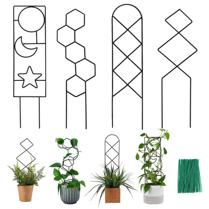 Indoor Plant Trellis for Climbing Plants, 16inch Small Garden Metal Trellis for Potted Plants Outdoor - 4 Pack - OVAD