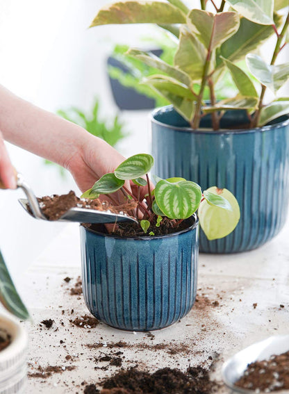 LE TAUCI Ceramic Planters for Indoor Plants Set of 3 with Drainage Holes in Dark Olive, Stylish Cylinder Flower Pots for Home Décor