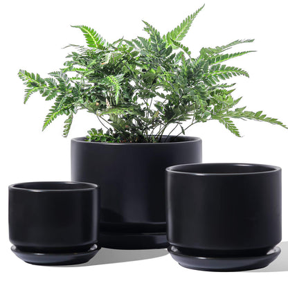 LE TAUCI Ceramic Plant Pots, 4.3+5.3+6.8 Inch, Set of 3, Planters with Drainage Hole and Saucer for Stylish Indoor and Outdoor Decor