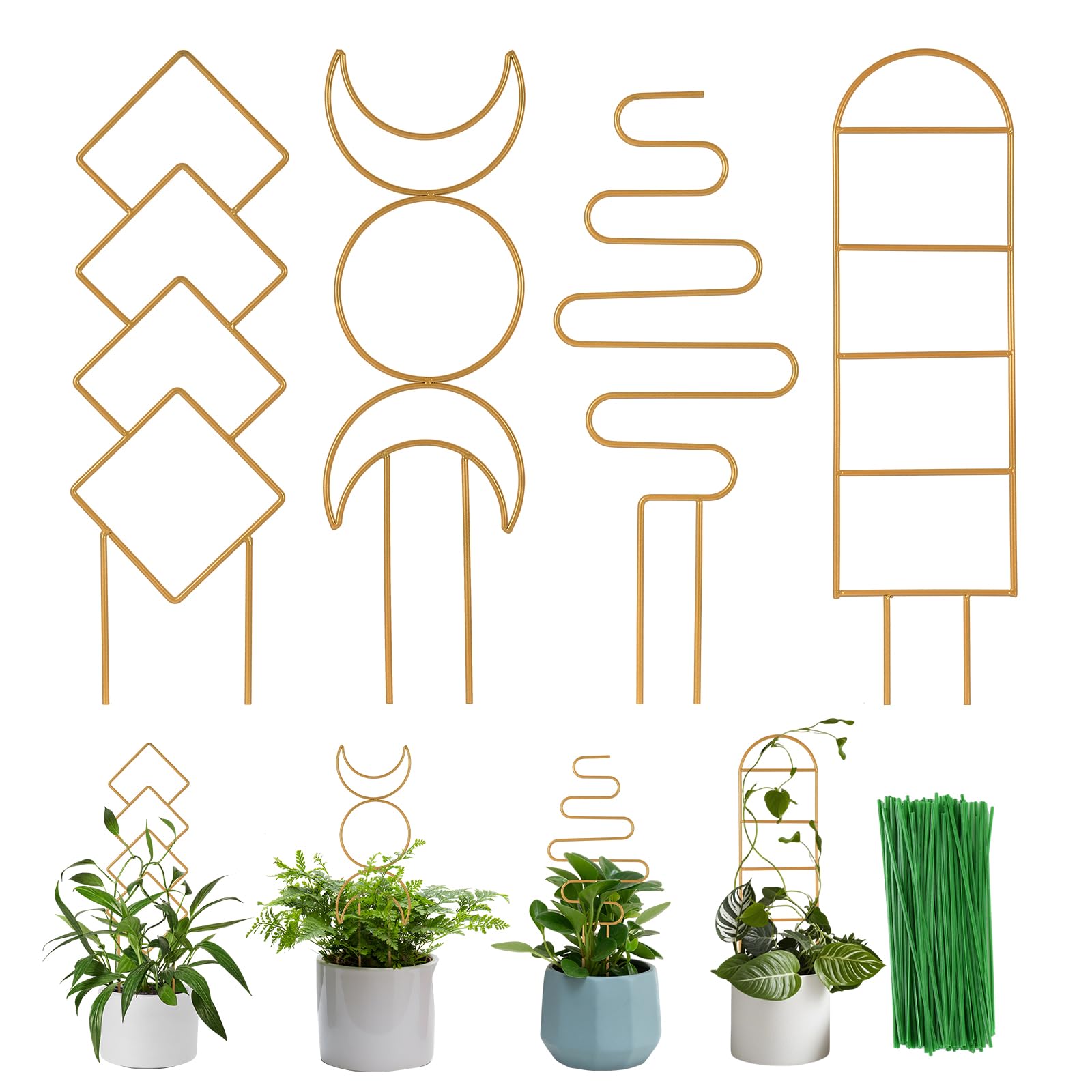 Indoor Plant Trellis for Climbing Plants, 16inch Small Garden Metal Trellis for Potted Plants Outdoor - 4 Pack - OVAD