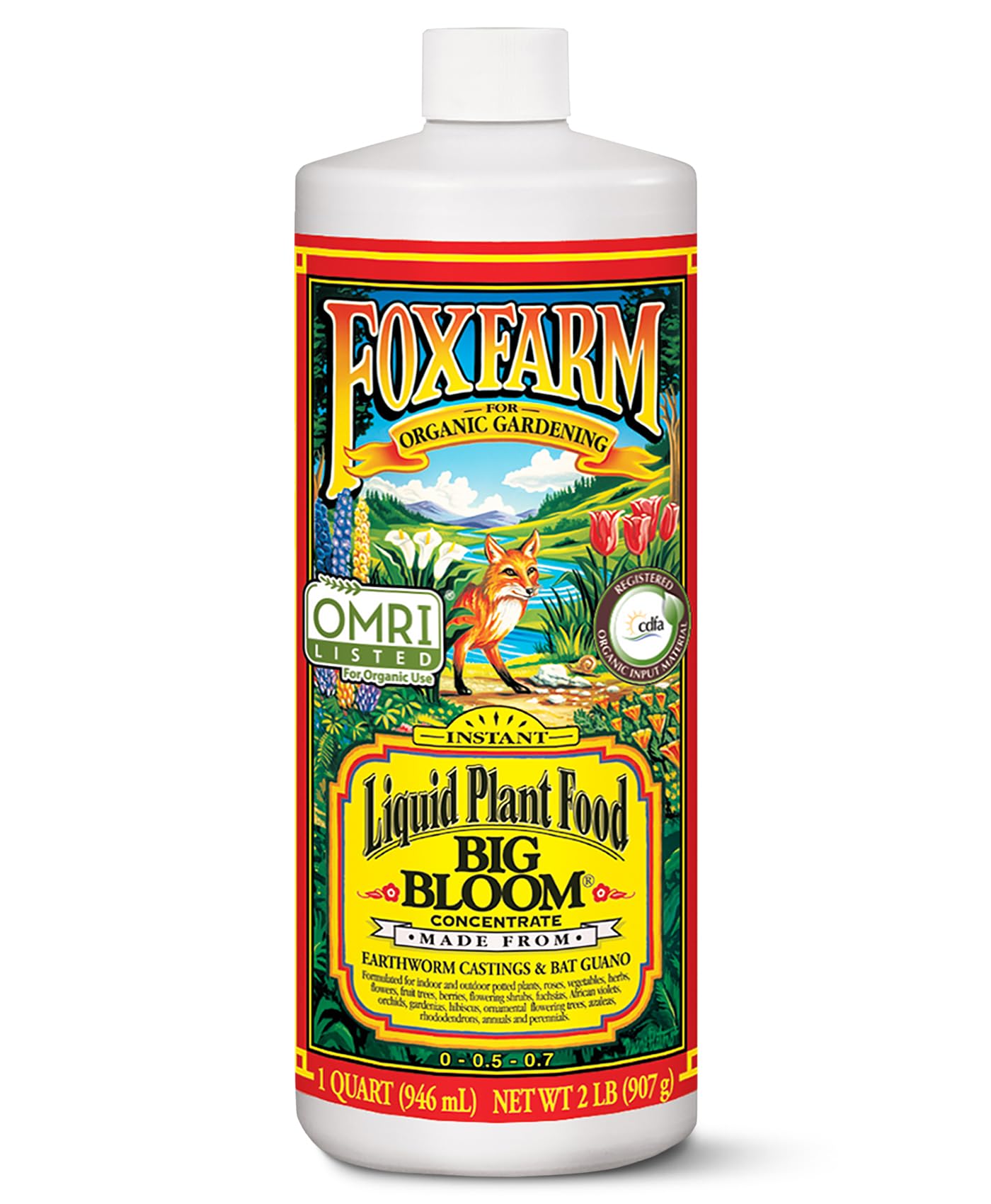 FoxFarm - Big Bloom Liquid Fertilizer Concentrate for Vibrant Flowers, Fruits, and Vegetables, All Purpose Indoor & Outdoor Plant Food, NPK 0.01-0.03-0.7 (Pint)