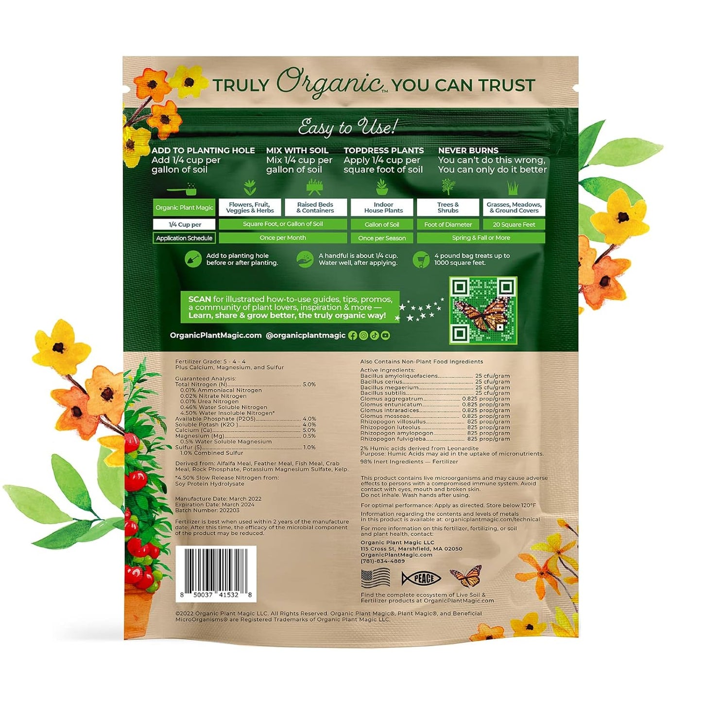 Organic Plant Magic Compressed Organic Potting Soil for Garden, Plants & Vegetables Plus Truly Organic Slow Release Granular Fertilizer