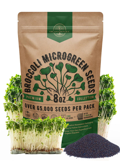 Organo Republic Broccoli Sprouting & Microgreens Seeds - Non-GMO Heirloom Kit in 1lb Resealable Bag for Growing in Soil Coconut Coir Aerogarden Hydroponic - OVAD