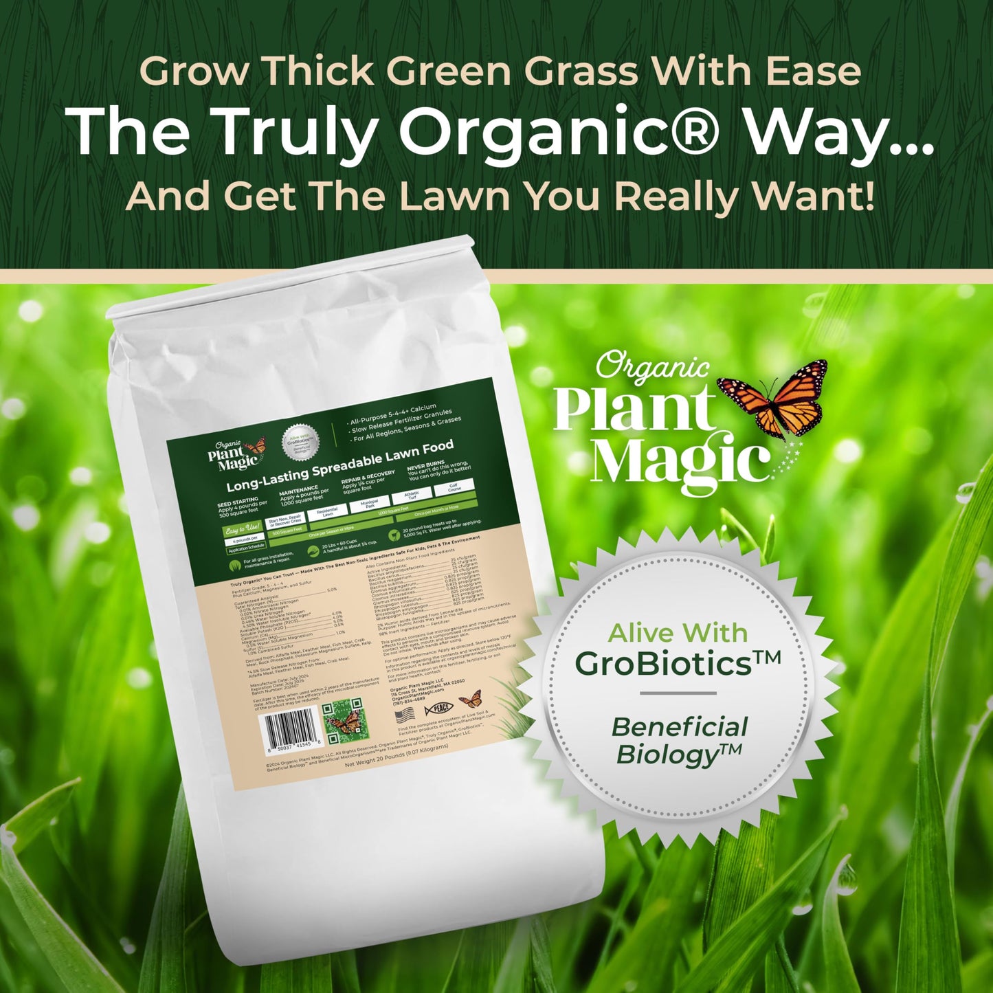 Organic Plant Magic - Truly Organic Slow Release Granular Fertilizer for Vibrant Indoor Outdoor Plants and Gardens [4 lb Bag]