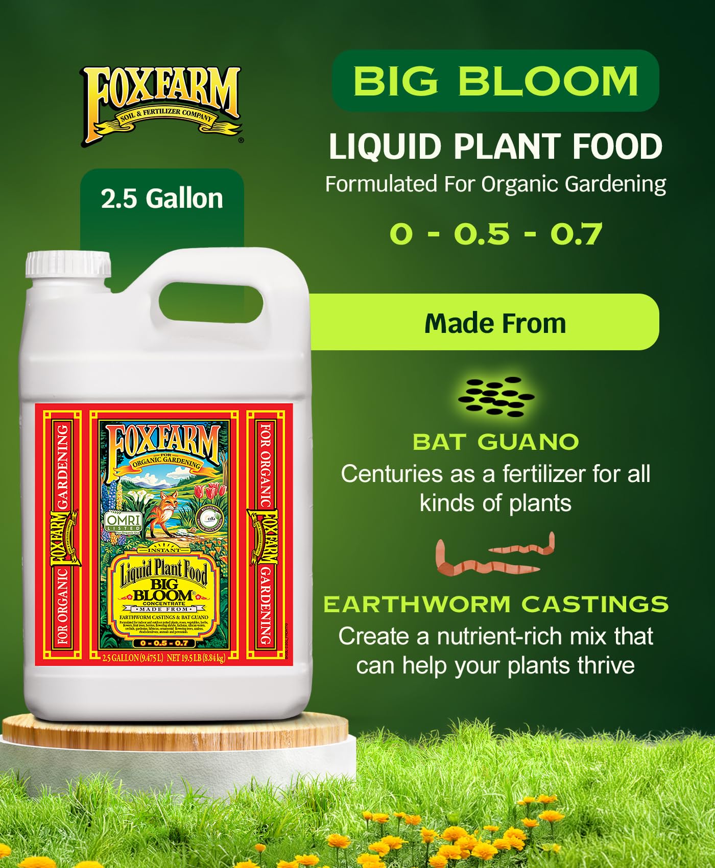 FoxFarm - Big Bloom Liquid Fertilizer Concentrate for Vibrant Flowers, Fruits, and Vegetables, All Purpose Indoor & Outdoor Plant Food, NPK 0.01-0.03-0.7 (Pint)