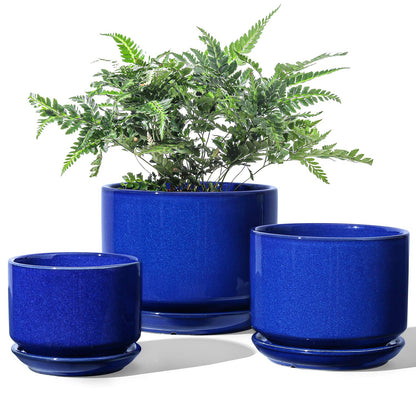 LE TAUCI Ceramic Plant Pots, 4.3+5.3+6.8 Inch, Set of 3, Planters with Drainage Hole and Saucer for Stylish Indoor and Outdoor Decor