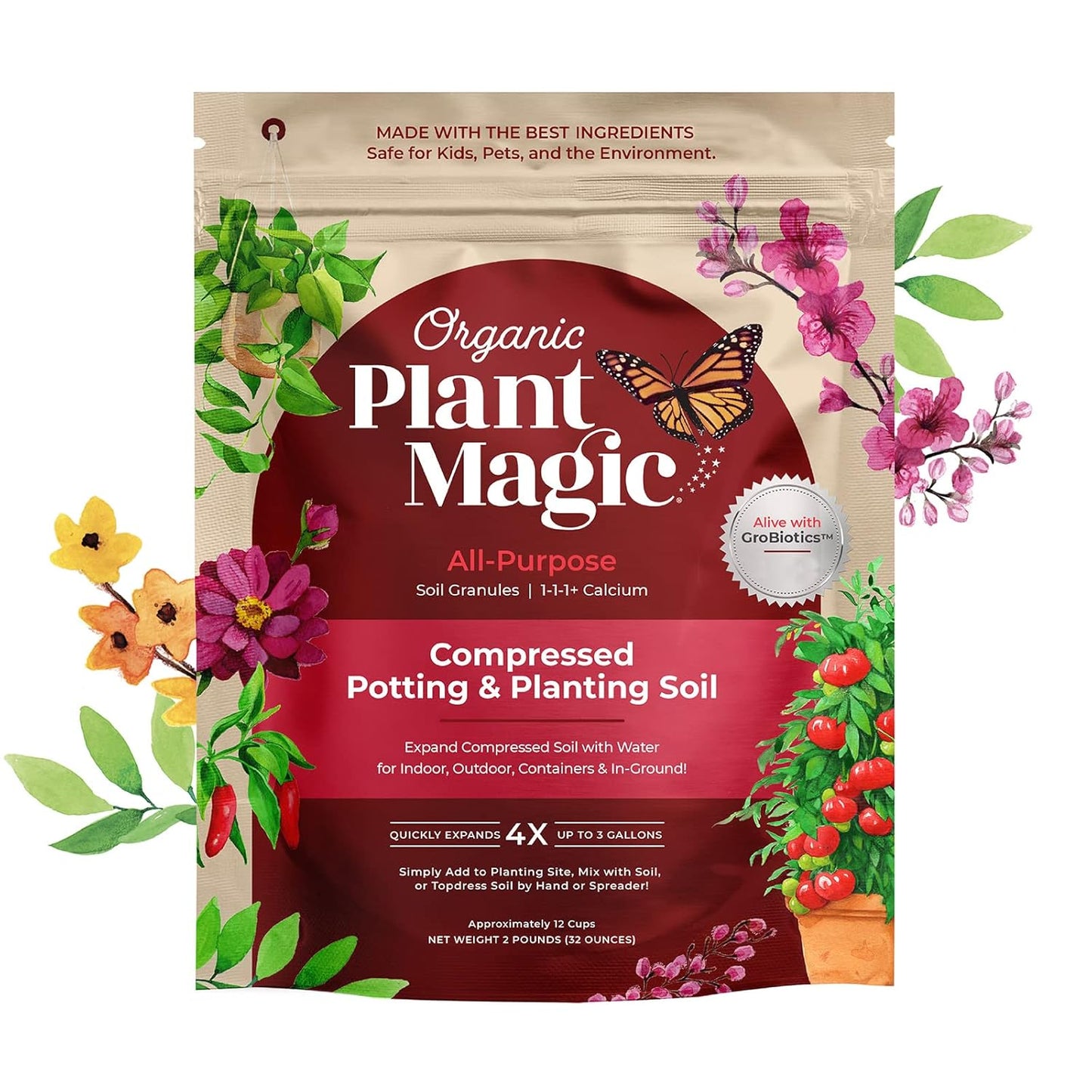 Organic Plant Magic Compressed Organic Potting Soil for Garden, Plants & Vegetables Plus Truly Organic Slow Release Granular Fertilizer