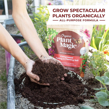 Organic Plant Magic - Fast Acting Soluble Plant Food All-Purpose Fertilizer Concentrate and Compressed Organic Potting Soil for Vibrant Garden Growth