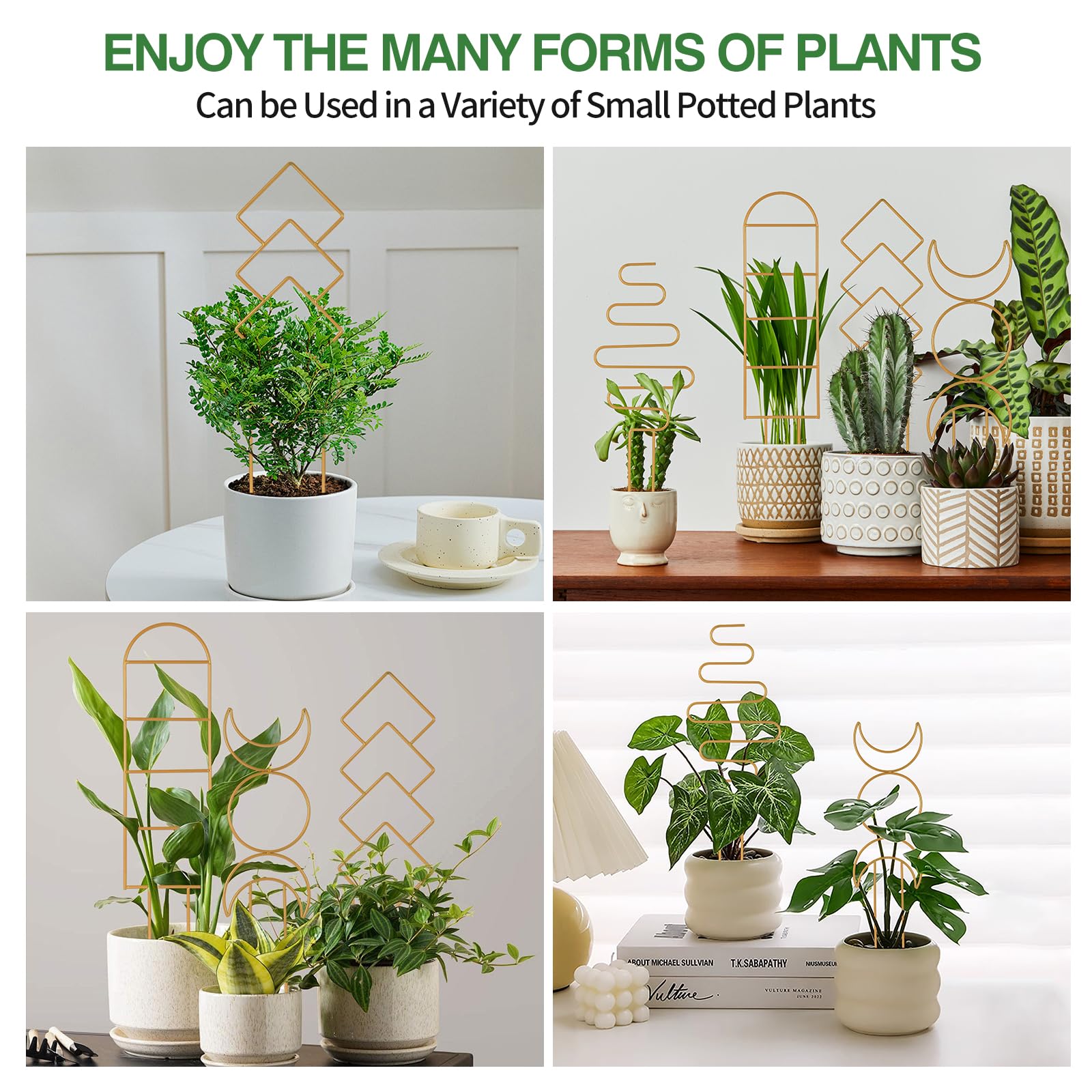 Indoor Plant Trellis for Climbing Plants, 16inch Small Garden Metal Trellis for Potted Plants Outdoor - 4 Pack - OVAD