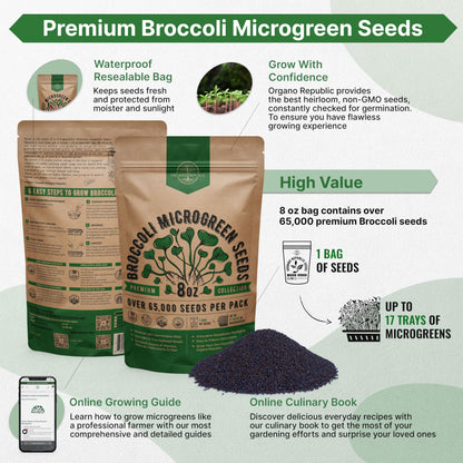 Organo Republic Broccoli Sprouting & Microgreens Seeds - Non-GMO Heirloom Kit in 1lb Resealable Bag for Growing in Soil Coconut Coir Aerogarden Hydroponic - OVAD