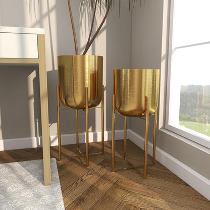 Stunning Gold Metal Planter Set for Glamorous Home Decor