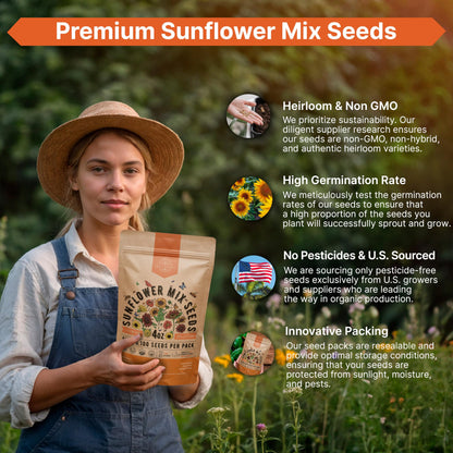 Sunflower Mix Seeds Pack 4 oz - 5,100 Non-GMO Heirloom Seeds for Vibrant Home Garden Planting Indoor and Outdoor - OVAD