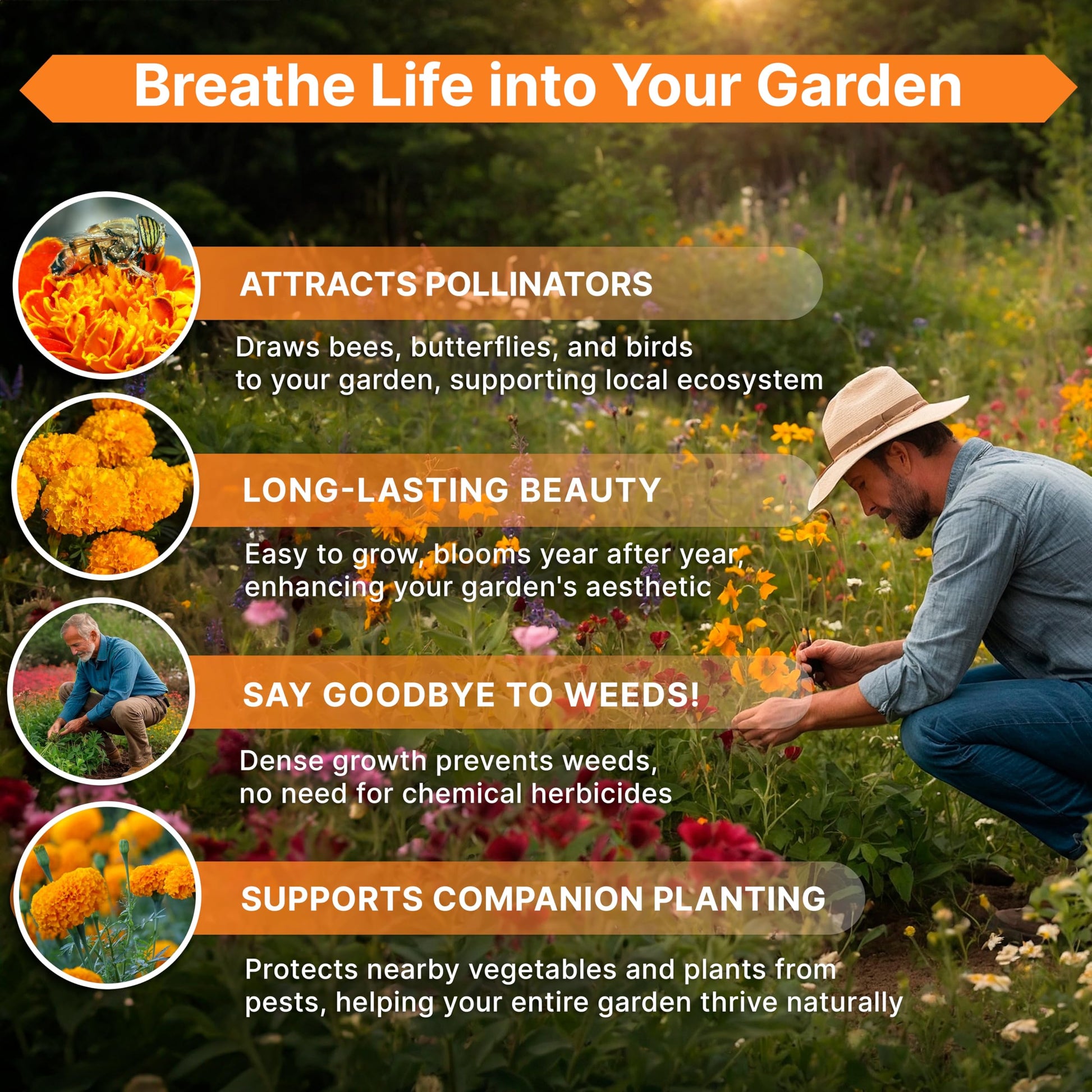 Marigold Seeds Pack 1 oz - Over 9,250 Non-GMO Heirloom Seeds for Indoor and Outdoor Gardening, Perfect for Home and Garden Beautification - OVAD