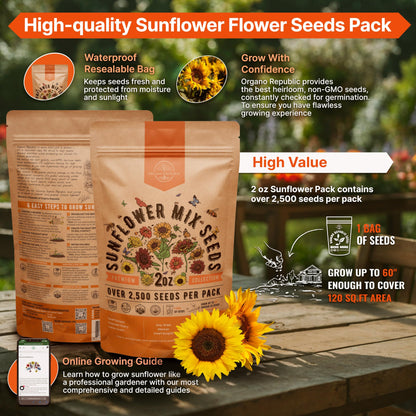 Sunflower Mix Seeds Pack 4 oz - 5,100 Non-GMO Heirloom Seeds for Vibrant Home Garden Planting Indoor and Outdoor - OVAD