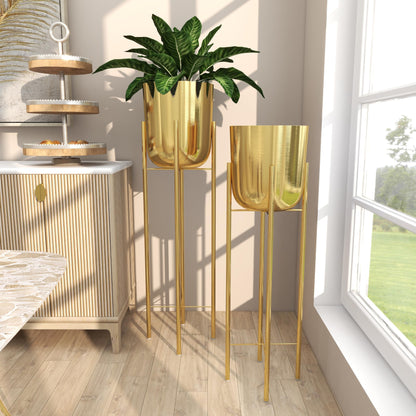 Stunning Gold Metal Planter Set for Glamorous Home Decor